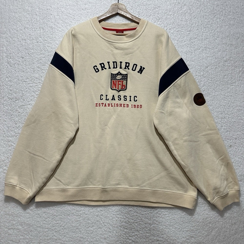 Reebok NFL Gridiron Classic Crewneck Ivory Fleece Pullover Men's Size‎ XL